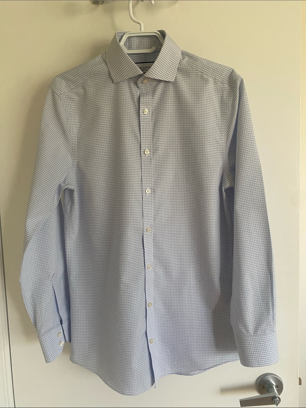 Charles Tyrwhitt light Blue Micro-Check fitted Dress Shirt 100% Cotton Sze 15/33